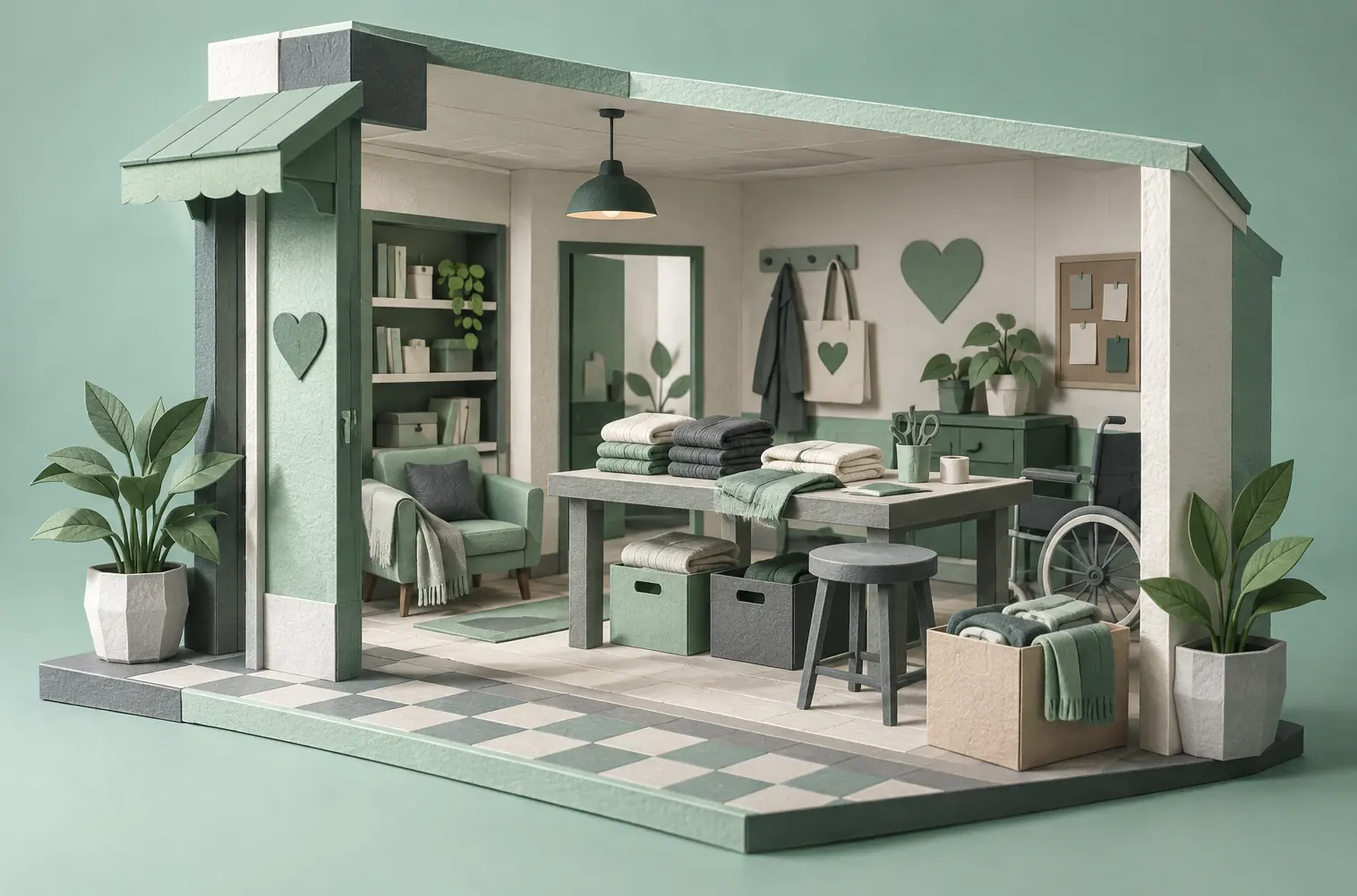 Illustration of care service businesses and their working space